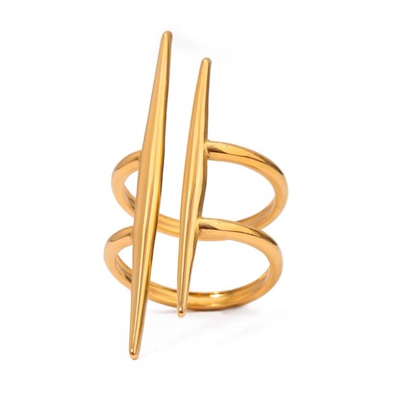 18K Gold Plated Double Line Ring - Picture 2 of 5